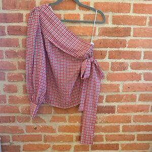 C/MEO Collective Red and White Checkered Blouse